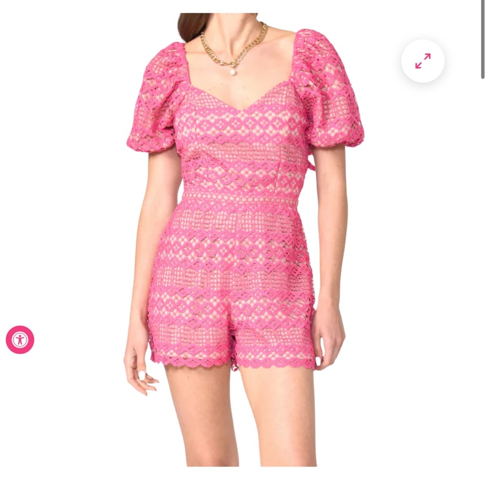 Adelyn Rae PRAYA TIE BACK CROCHET LACE SORBET PINK ROMPER